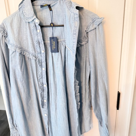 Polo Ralph Lauren Chambray Ruffle Button Down (NWT, $165 MSRP) - Picture 2 of 3